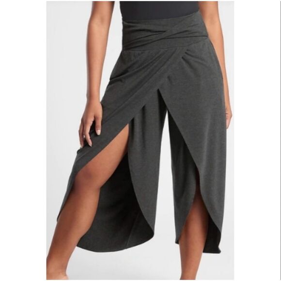 Athleta Wrap Front Lounge Yoga Pant Gray Draped Leg Slits Relaxed Fit XS Stretch - Picture 1 of 12